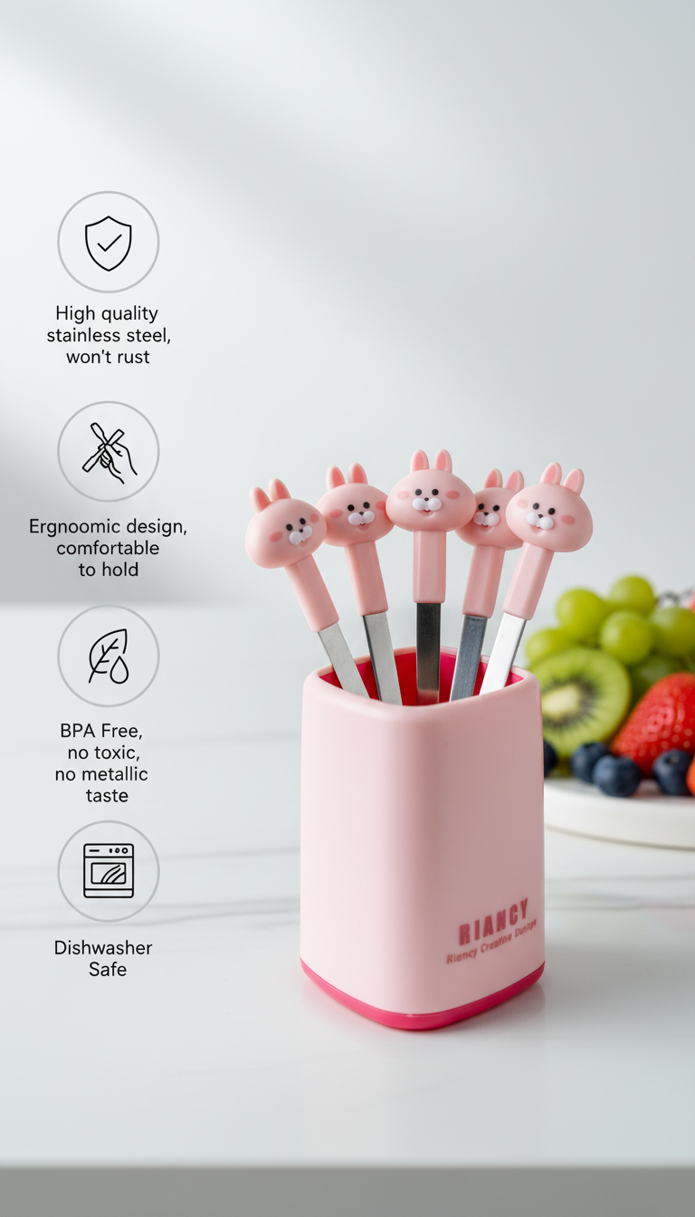 Bunny Fruit Fork Set with Two Stands – Cute & Practical