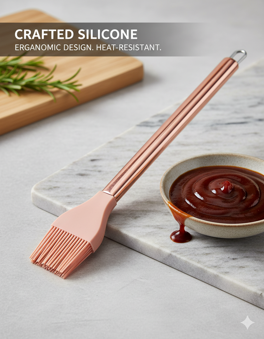 Silicone Oil & Basting Brush with Rose Gold Handle – Heat Resistant & Food Safe